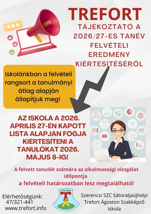 Tájékoztató a 2026-27 es felvételi eredmény kiértesítéséről